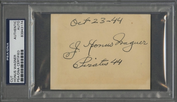 1944 Honus Wagner Autographed and Inscribed "Pirates 44" Cut (PSA/DNA)